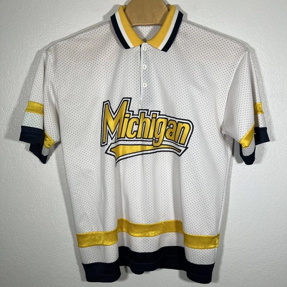 Vintage Michigan Wolverines Jersey Shirt Mens Blue Yellow Stitched Size 2XL XXL - Picture 2 of 11